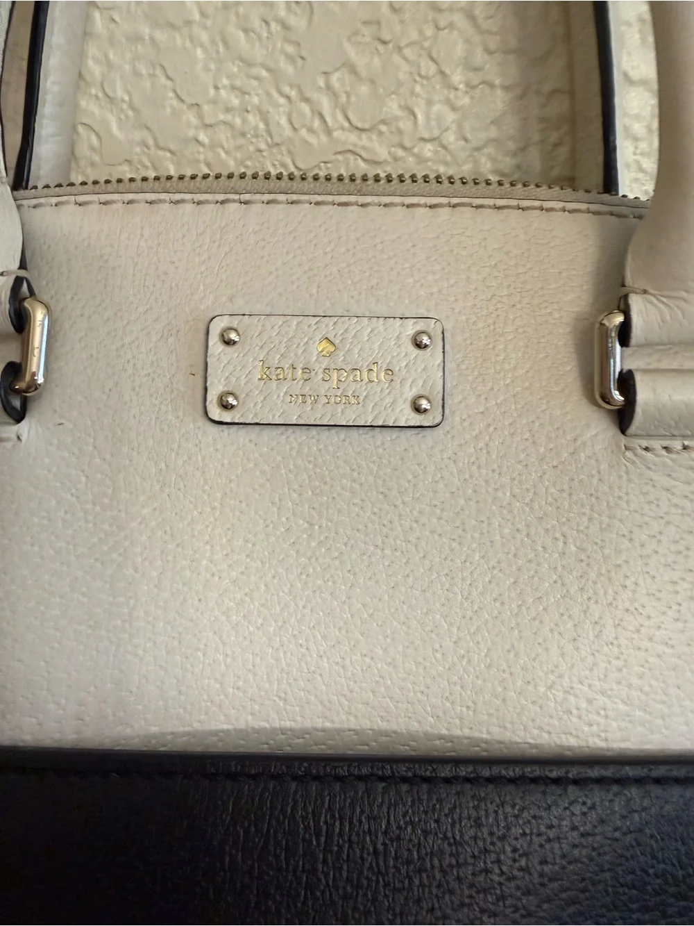 Kate Spade Black and Cream Dome Satchel with Gold Accent